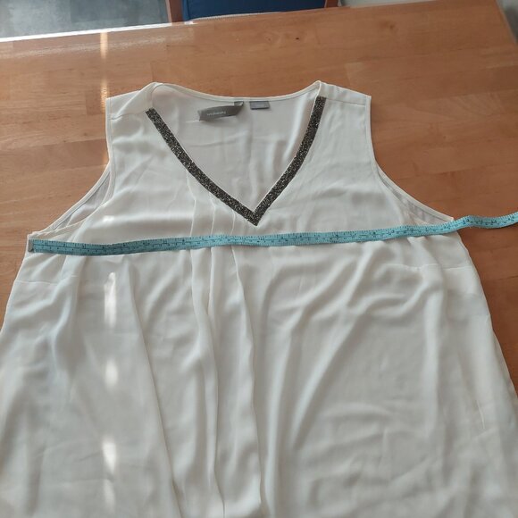 Penningtons Plus Size Womens Cream Tank Top with Embelishment V Neck Trim - Picture 10 of 12